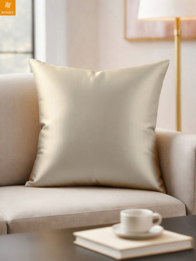 Beige Set of 5 Plain Patterned Satin Square Reversible Cushion Covers