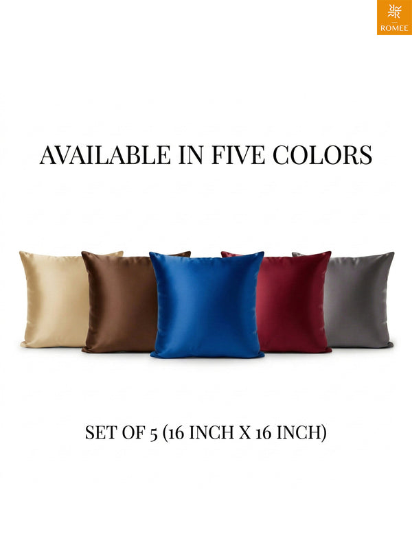 Multicolor Set of 5 Plain Patterned Satin Square Reversible Cushion Covers