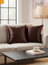 Brown Set of 5 Plain Patterned Satin Square Reversible Cushion Covers