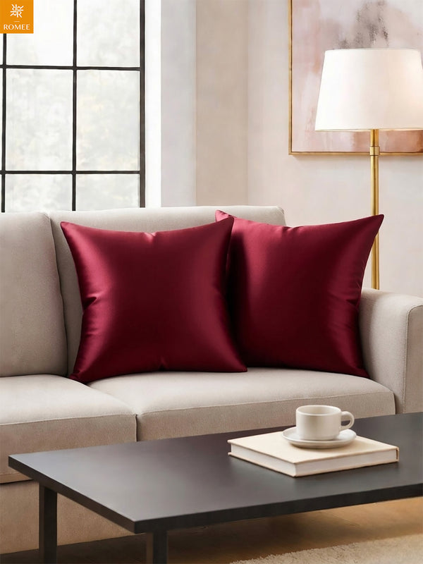 Maroon Set of 5 Plain Patterned Satin Square Reversible Cushion Covers