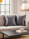 Grey Set of 5 Plain Patterned Satin Square Reversible Cushion Covers