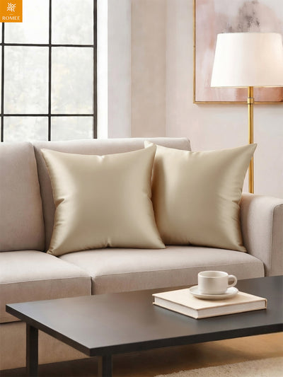 Beige Set of 5 Plain Patterned Satin Square Reversible Cushion Covers