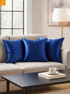 Royal Blue Set of 5 Plain Patterned Satin Square Reversible Cushion Covers
