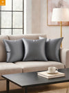 Grey Set of 5 Plain Patterned Satin Square Reversible Cushion Covers