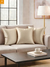 Beige Set of 5 Plain Patterned Satin Square Reversible Cushion Covers