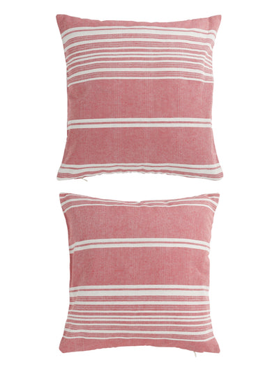 Pink Set of 5 Striped Patterned Polycotton Square Cushion Covers