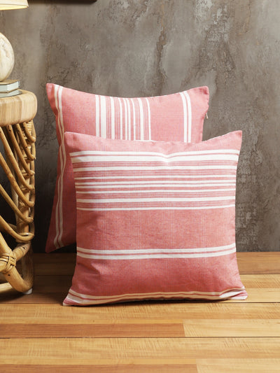 Pink Set of 5 Striped Patterned Polycotton Square Cushion Covers