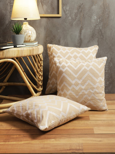 Beige & White Set of 5 Zig Zag Patterned Polycotton Square Cushion Covers