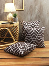 Brown & White Set of 5 Zig Zag Patterned Polycotton Square Cushion Covers