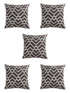 Brown & White Set of 5 Zig Zag Patterned Polycotton Square Cushion Covers