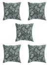 Green & White Set of 5 Floral Patterned Polycotton Square Cushion Covers