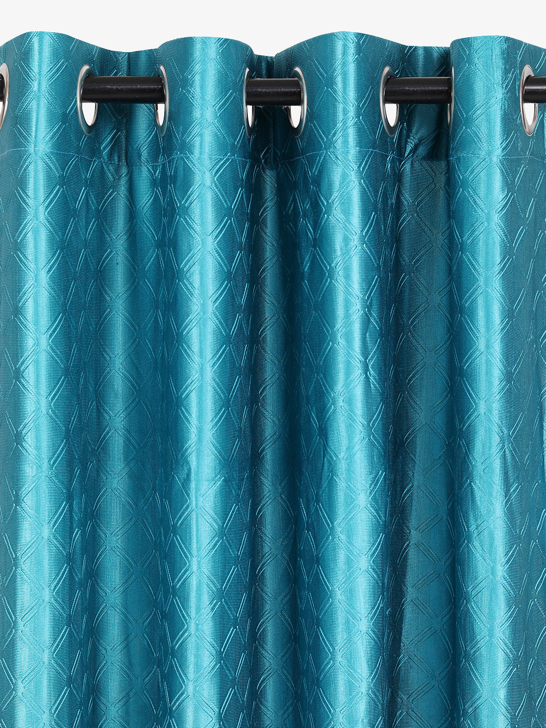Romee Turquoise Blue Leafy Patterned Set of 2 Window Curtains