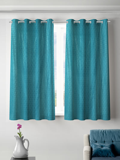 Romee Turquoise Blue Leafy Patterned Set of 2 Window Curtains