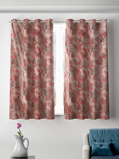 Romee Peach Floral Patterned Set of 2 Window Curtains