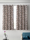 Romee Brown & Cream Floral Patterned Set of 2 Window Curtains