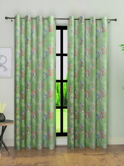 Romee Green Floral Patterned Set of 2 Door Curtains