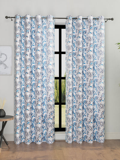 Romee Blue & White Floral Patterned Set of 2 Door Curtains