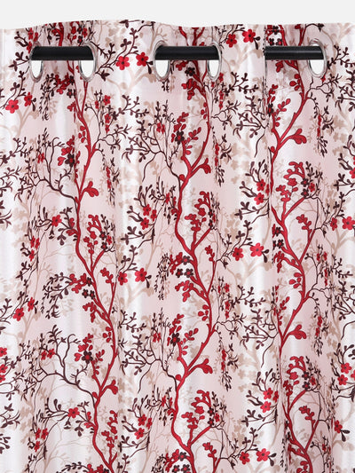 Romee Maroon & Cream Floral Patterned Set of 2 Door Curtains