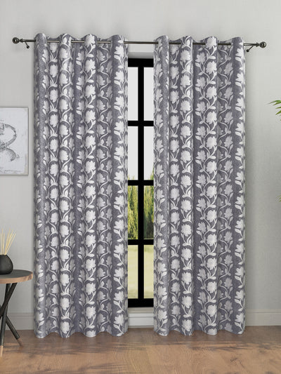 Romee Grey Floral Patterned Set of 2 Long Door Curtains