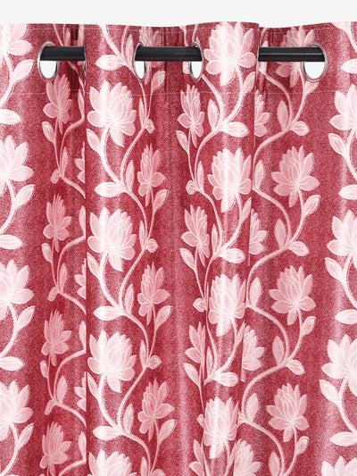 Romee Pink Floral Patterned Set of 2 Long Door Curtains