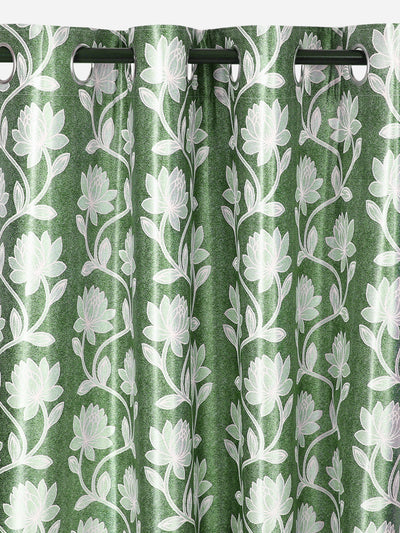 Romee Green Floral Patterned Set of 2 Long Door Curtains