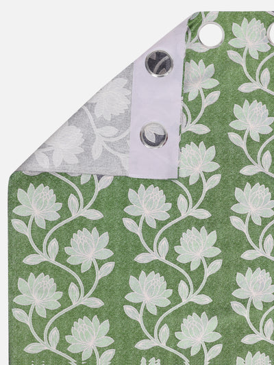 Romee Green Floral Patterned Set of 2 Long Door Curtains