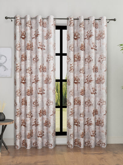 Romee Brown & Cream Floral Patterned Set of 2 Long Door Curtains