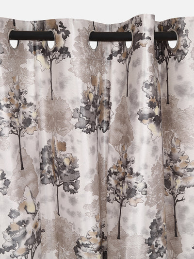 Romee Grey & Cream Floral Patterned Set of 2 Long Door Curtains