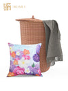 Blue Set of 5 Floral Patterned Jute Square Cushion Covers