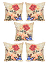 Soft Jute Painterly Floral Print Throw Pillow/Cushion Covers 16x16 inch Set of 5 - Multicolor