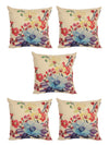 Soft Jute Floral Print Throw Pillow/Cushion Covers 16x16 inch, Set of 5 - Multicolor