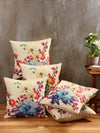 Soft Jute Floral Print Throw Pillow/Cushion Covers 16x16 inch, Set of 5 - Multicolor