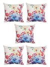 Cream Set of 5 Floral Patterned Jute Square Cushion Covers