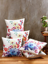 Cream Set of 5 Floral Patterned Jute Square Cushion Covers