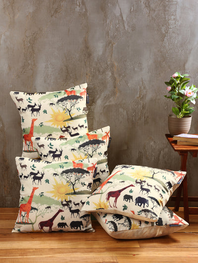 Soft Jute Animal Print Throw Pillow/Cushion Covers 40cm x 40cm Set of 5 - Multicolor