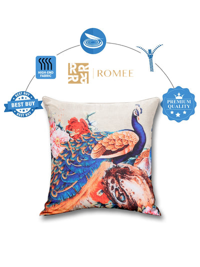 Soft Jute Peacock Print Throw Pillow/Cushion Covers 16x16 inch Set of 5 - Multicolor