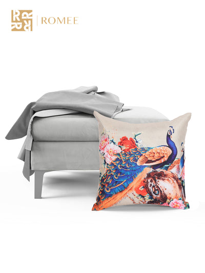 Soft Jute Peacock Print Throw Pillow/Cushion Covers 16x16 inch Set of 5 - Multicolor