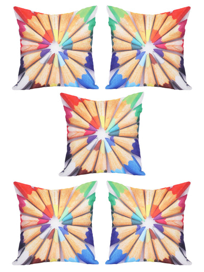 Soft Jute Abstract Print Throw Pillow/Cushion Covers 40cm x 40cm Set of 5 - Multicolor