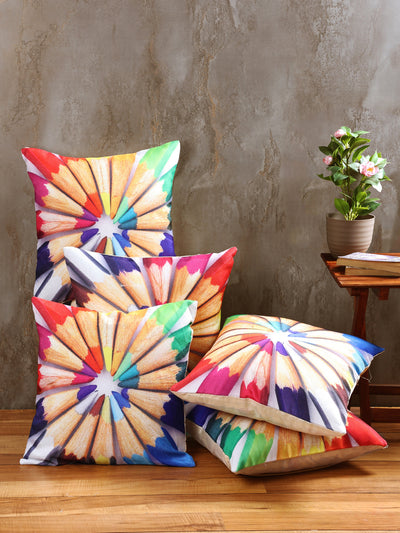 Soft Jute Abstract Print Throw Pillow/Cushion Covers 40cm x 40cm Set of 5 - Multicolor