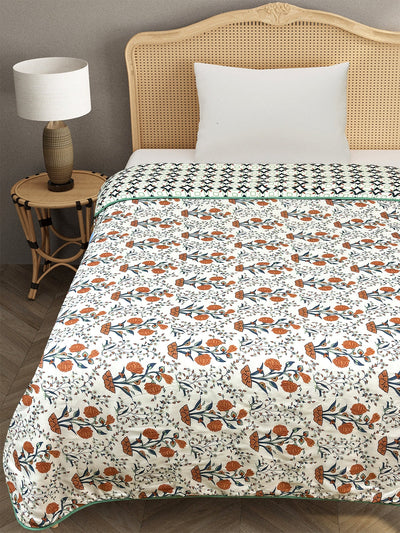 White & Maroon Cotton Double Bed Dohar