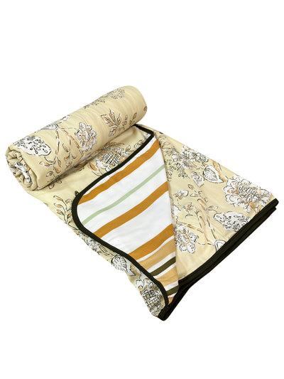 Beige & White Cotton Double Bed Dohar