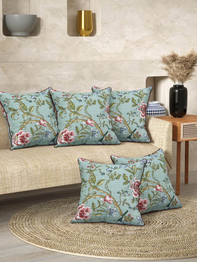 Multicolor Set of 1 Runner, 6 Placemats, 6 Napkins Floral Patterned Cotton Square Table Linen Set
