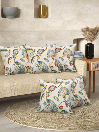Multicolor Set of 1 Runner, 6 Placemats, 6 Napkins Floral Patterned Cotton Square Table Linen Set