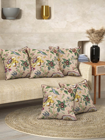 Multicolor Set of 1 Runner, 6 Placemats, 6 Napkins Floral Patterned Cotton Square Table Linen Set