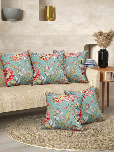 Multicolor Set of 1 Runner, 6 Placemats, 6 Napkins Floral Patterned Cotton Square Table Linen Set