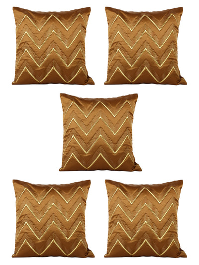 Gold Set of 5 Geometric Patterned Polyester Square Cushion Covers