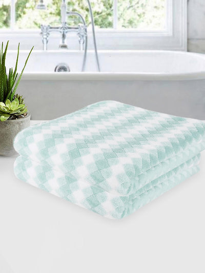 Set of 3 Green & White Solid Microfiber Towels