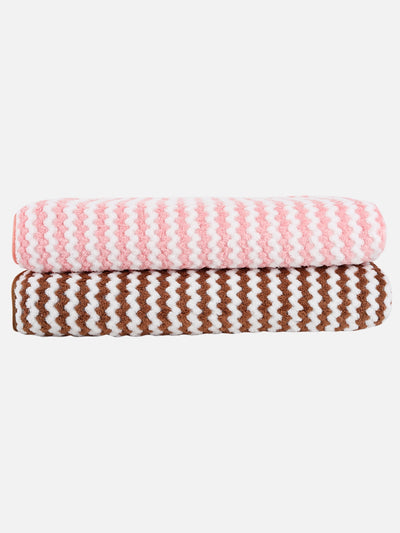 Set of 3 Pink & Brown Solid Microfiber Towels