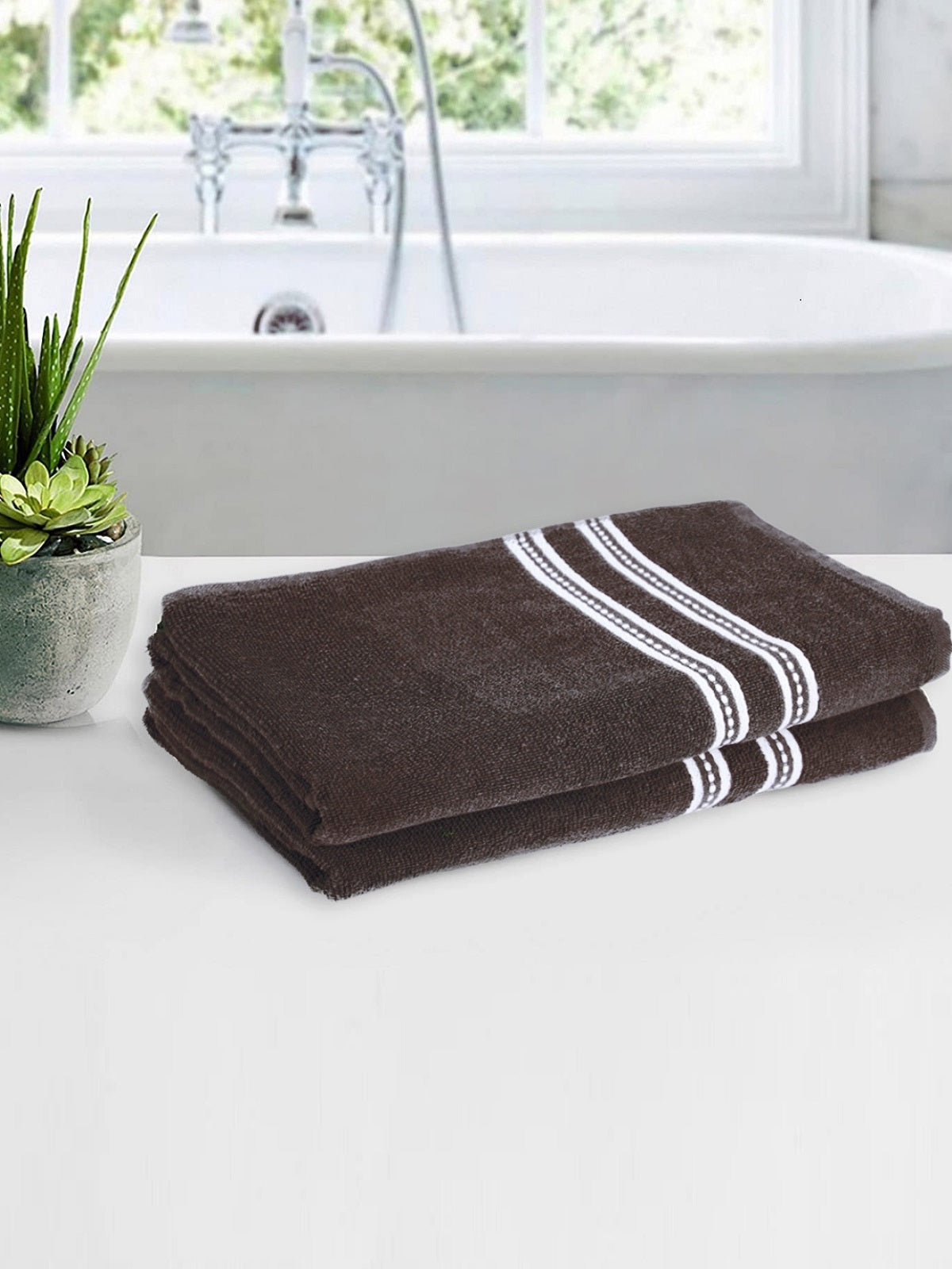 Set of 2 Coffee Brown Solid Cotton Towels
