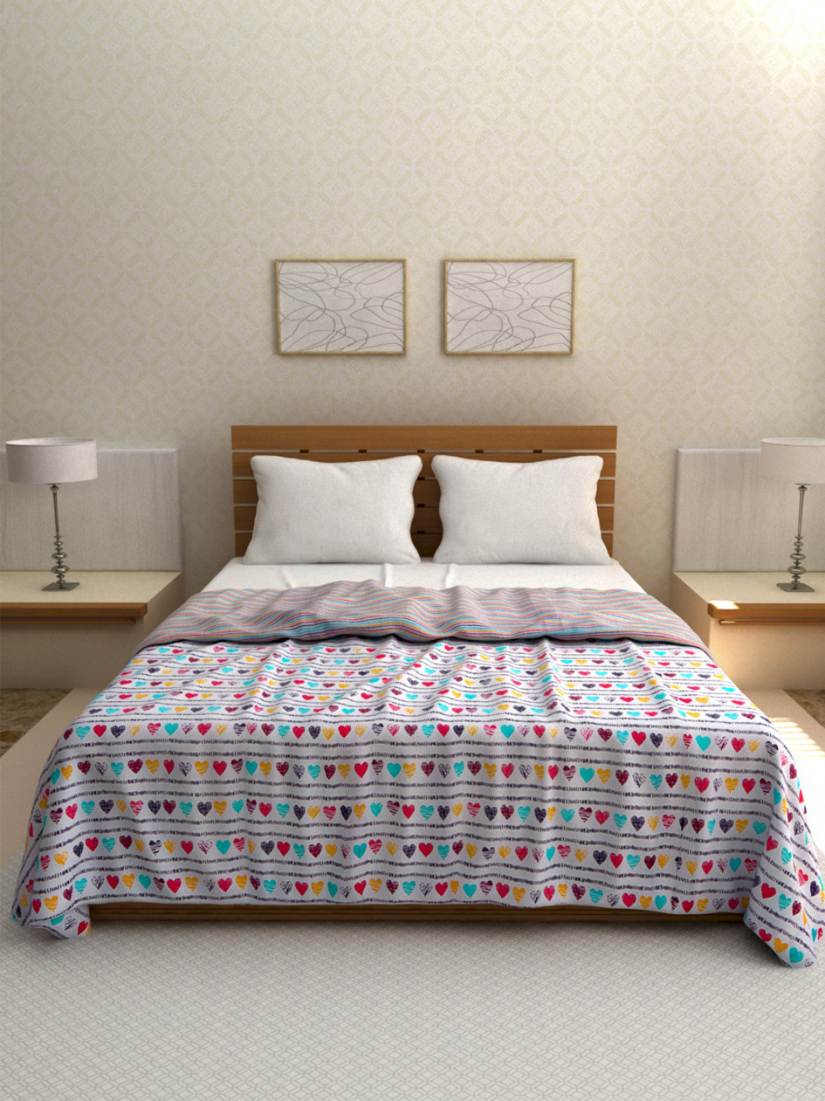 Heart Printed 200 GSM Reversible Double Bed AC Comforter